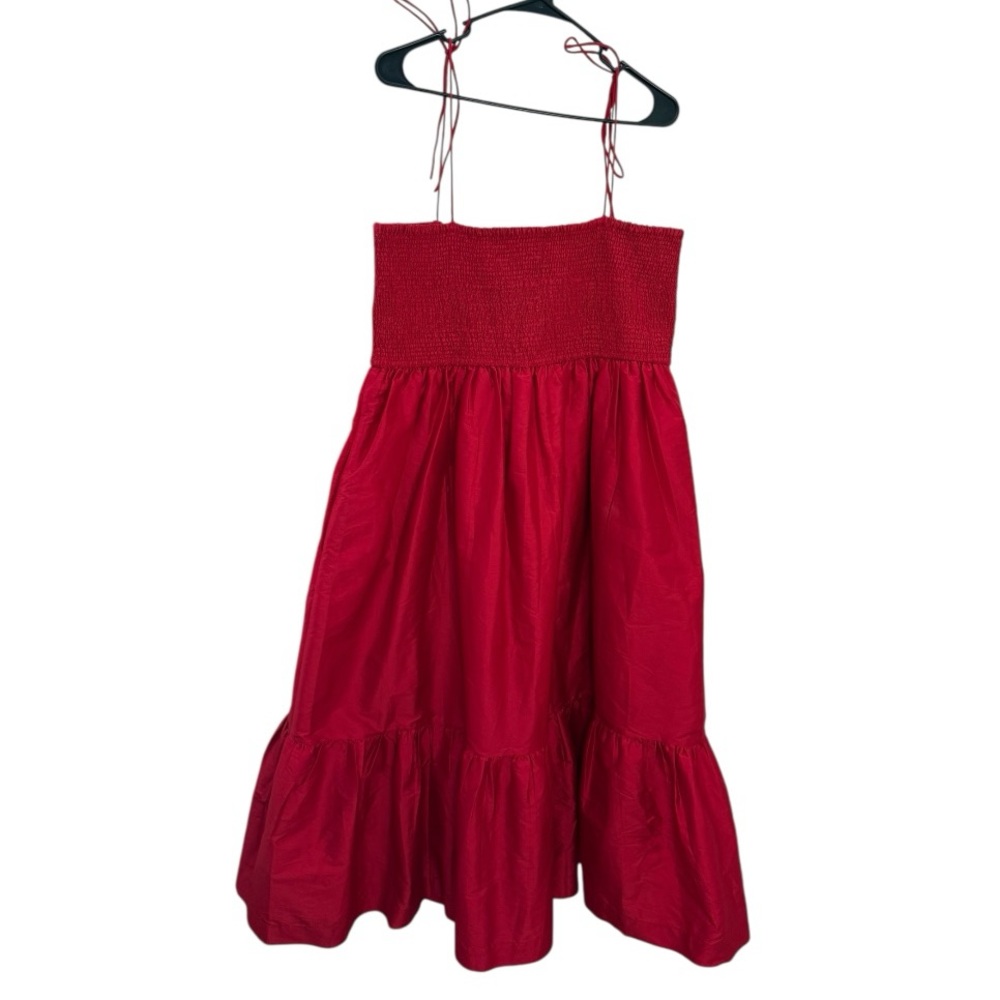 NWOT Anthropologie Dhruv Kapoor Red Smocked Bodice Tiered Midi Dress Size L - Picture 7 of 12